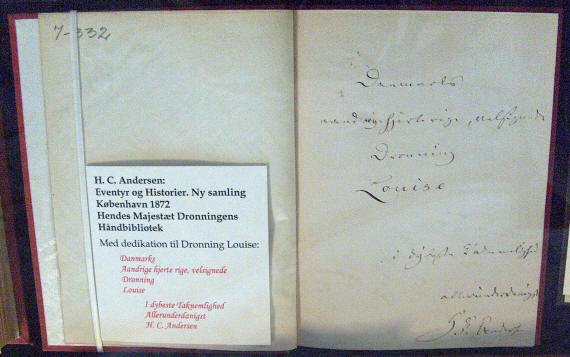 H.C. dedikation Dronning Louise. Eventyr og Historier. samling. 1872.